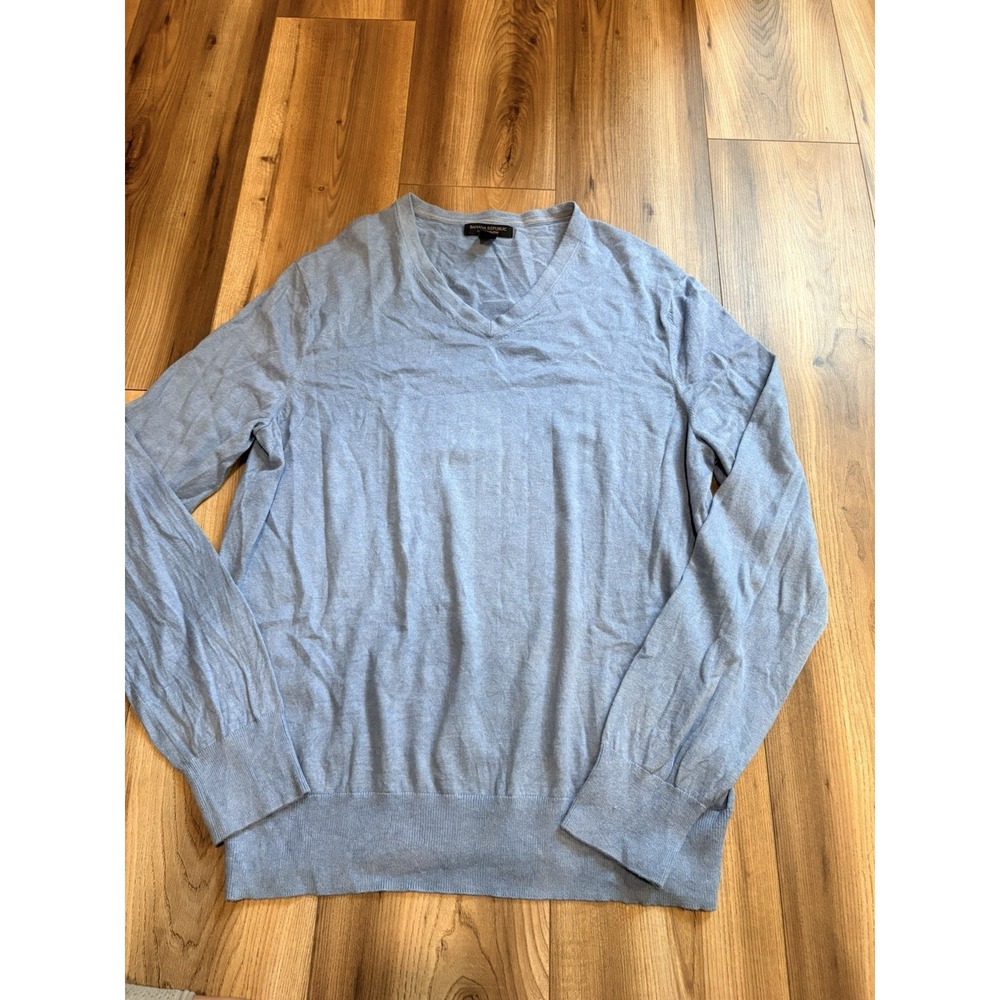 Banana Republic Luxury Blend Casual Silk Cashmere V-neck Sweater Men's XL Blue